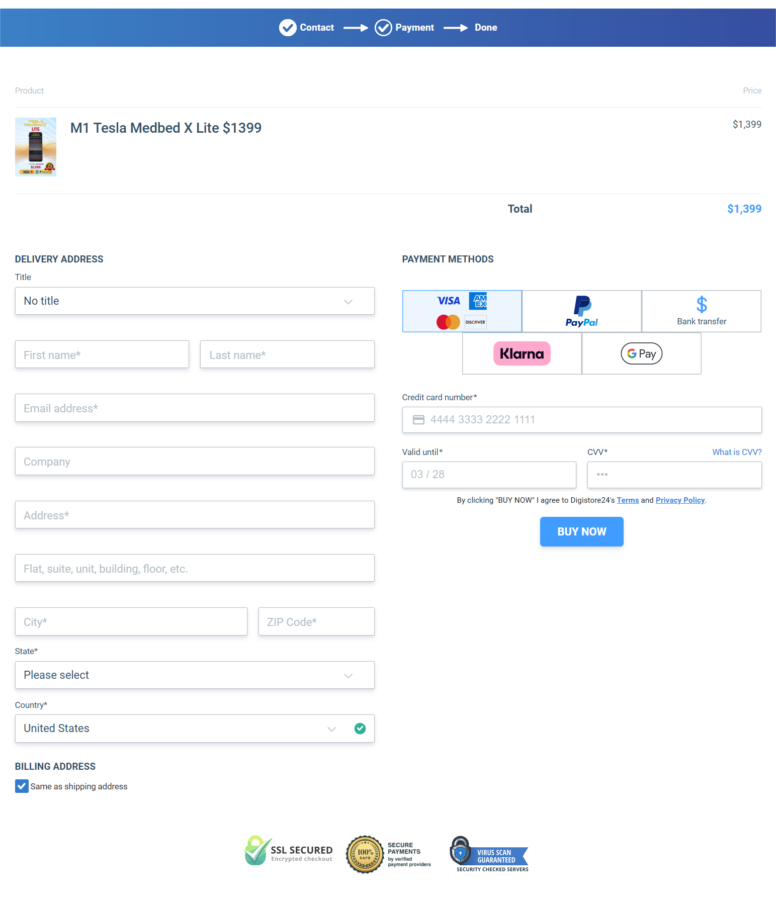 Tesla MedBed X checkout image